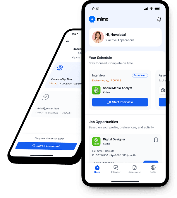 Mimo App inside two phone mockups